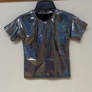 Shiny Metallic Short Sleeve Top